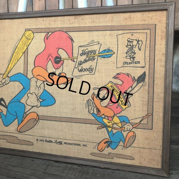 画像5: 70s Vintage Walter Lantz Woody Woodpecker Burlap Art (T565) (5)