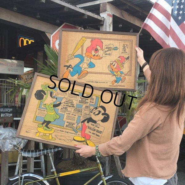 画像8: 70s Vintage Walter Lantz Woody Woodpecker Burlap Art (T565) (8)