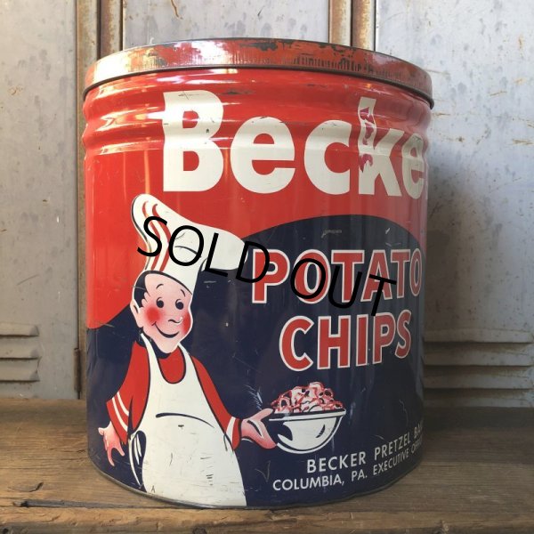 画像1: Vintage Becker Potato Chips Tin Can (T573) (1)