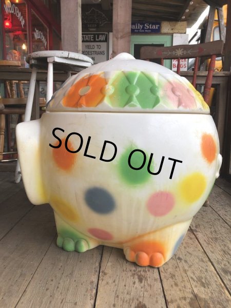 画像4: 70s Vintage CIRCUS Polka Dot Elephant Blow Mold Toy Chest Box (Ｔ923) (4)