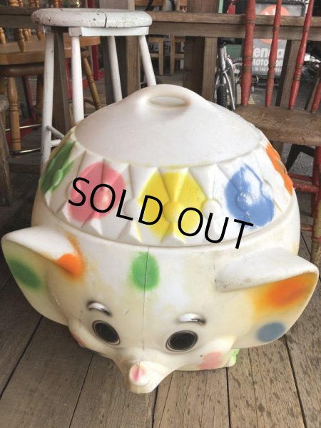 画像10: 70s Vintage CIRCUS Polka Dot Elephant Blow Mold Toy Chest Box (Ｔ923) (10)