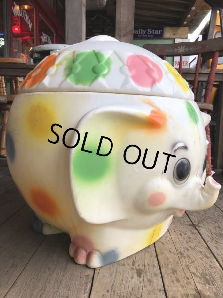 画像7: 70s Vintage CIRCUS Polka Dot Elephant Blow Mold Toy Chest Box (Ｔ923) (7)