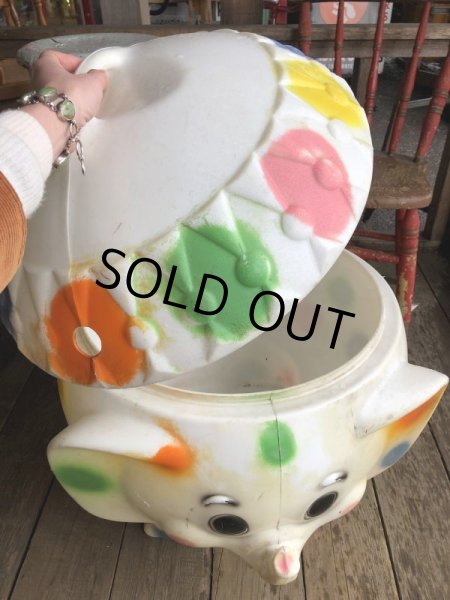 画像12: 70s Vintage CIRCUS Polka Dot Elephant Blow Mold Toy Chest Box (Ｔ923) (12)