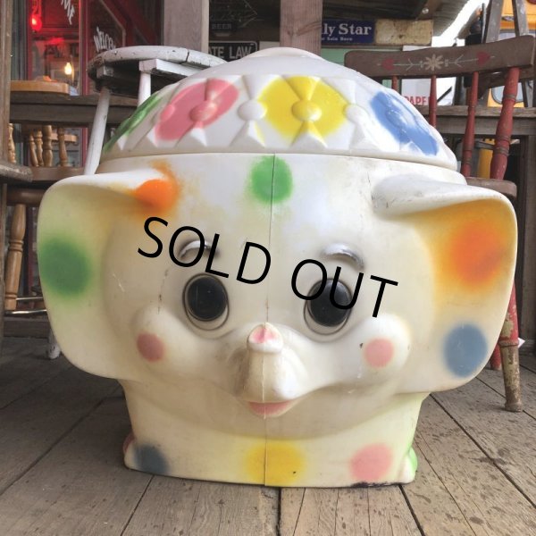 画像2: 70s Vintage CIRCUS Polka Dot Elephant Blow Mold Toy Chest Box (Ｔ923) (2)