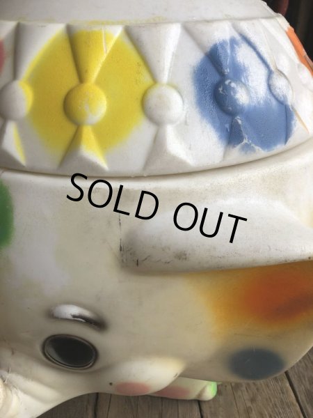 画像15: 70s Vintage CIRCUS Polka Dot Elephant Blow Mold Toy Chest Box (Ｔ923) (15)