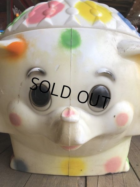 画像16: 70s Vintage CIRCUS Polka Dot Elephant Blow Mold Toy Chest Box (Ｔ923) (16)