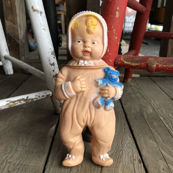 画像1: 60s Vintage Rubber Doll Reliable Baby w/teddy bear (Ｔ926) (1)