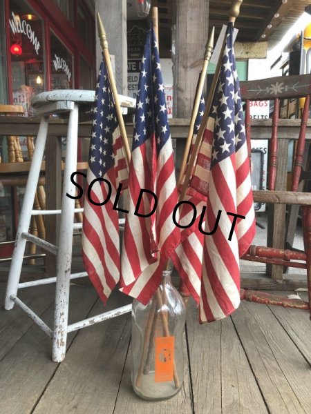 画像1: Vintage 48 Star Americacn Flag wooden pole (T914) 　 (1)