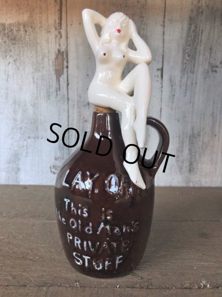 画像1: Vintage Japan Nude Naked Pin-up Girl Ceramic Decanter  Lay Off .. (B202) (1)
