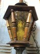 画像11: Vintage Wooden Amber Glass Hanging Swag Lamp (B274) (11)