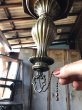 画像5: Vintage Wooden Amber Glass Hanging Swag Lamp (B274) (5)