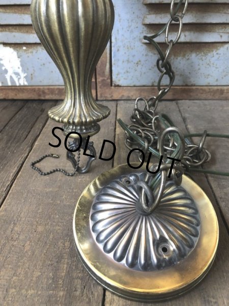 画像15: Vintage Wooden Amber Glass Hanging Swag Lamp (B274) (15)