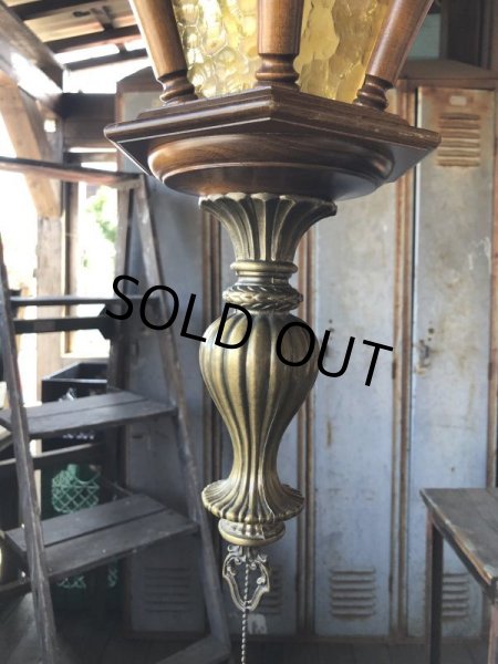 画像4: Vintage Wooden Amber Glass Hanging Swag Lamp (B274) (4)