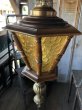 画像3: Vintage Wooden Amber Glass Hanging Swag Lamp (B274) (3)