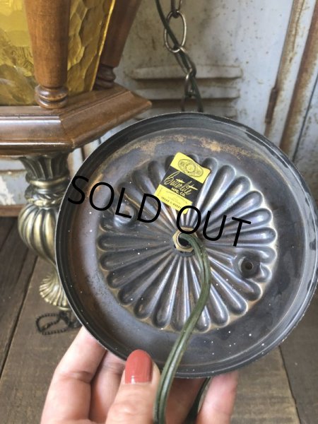 画像14: Vintage Wooden Amber Glass Hanging Swag Lamp (B274) (14)