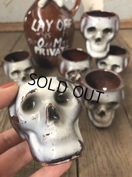 画像2: 50s Vintage JAPAN Skull Poison Bottle Decanter Shot Glass SET (B276) (2)