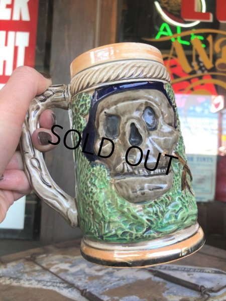 画像14: 60s Vintage Six Flags Over Texas Skull Ceramic Stein Jug (B753) (14)