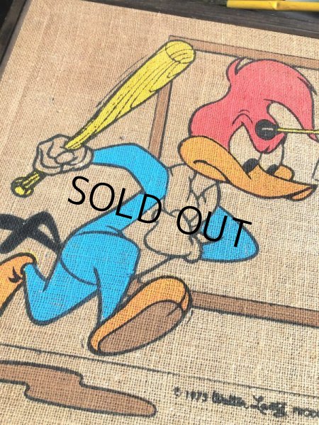 画像2: 70s Vintage Walter Lantz Woody Woodpecker Burlap Art (B020) (2)