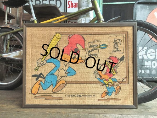 画像1: 70s Vintage Walter Lantz Woody Woodpecker Burlap Art (B020) (1)