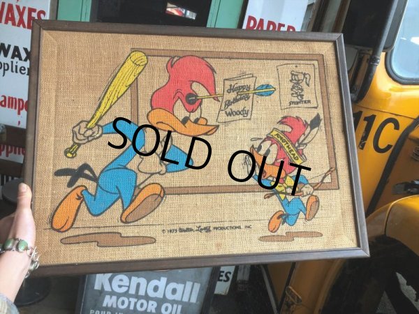 画像8: 70s Vintage Walter Lantz Woody Woodpecker Burlap Art (B020) (8)