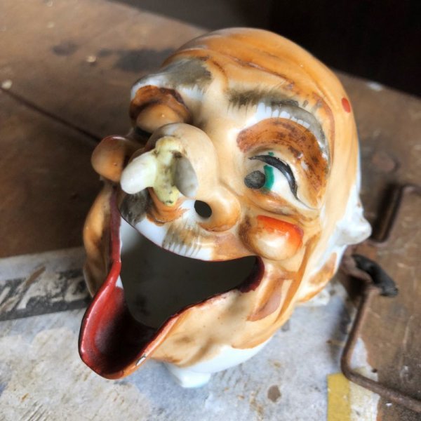 画像1: 50s Japan Hobo Drunk Face Ceramic Ashtray (B457)  (1)