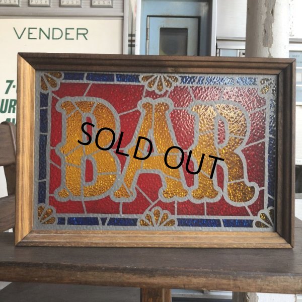 画像2: 70s Vintage Light Up BAR Stain Glass style Sing (B479) (2)
