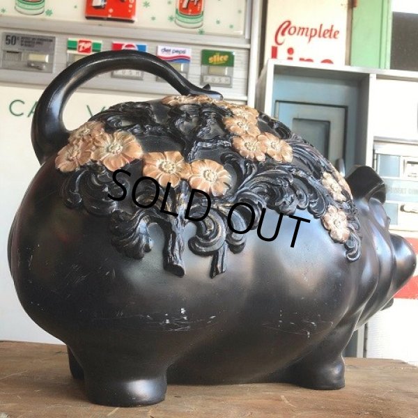 画像11: 70s Vintage Piggy Flowers Coin Bank SUPER BIG SIZE (B515) (11)