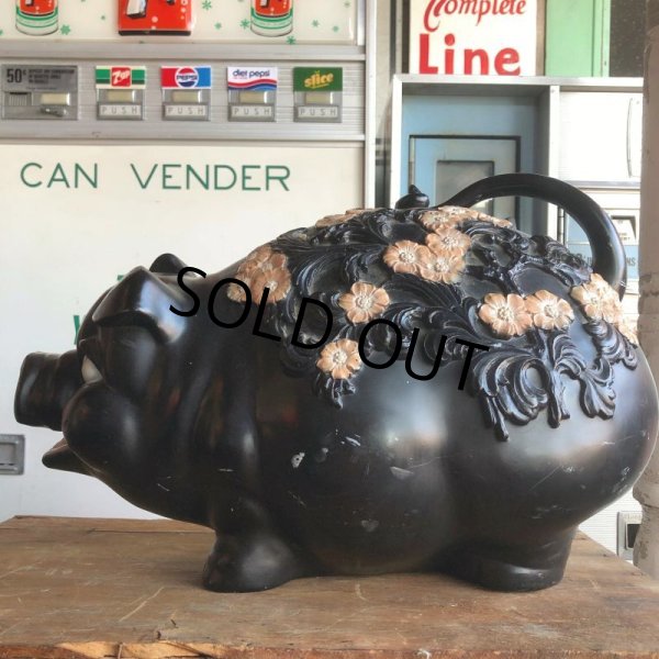 画像10: 70s Vintage Piggy Flowers Coin Bank SUPER BIG SIZE (B515) (10)