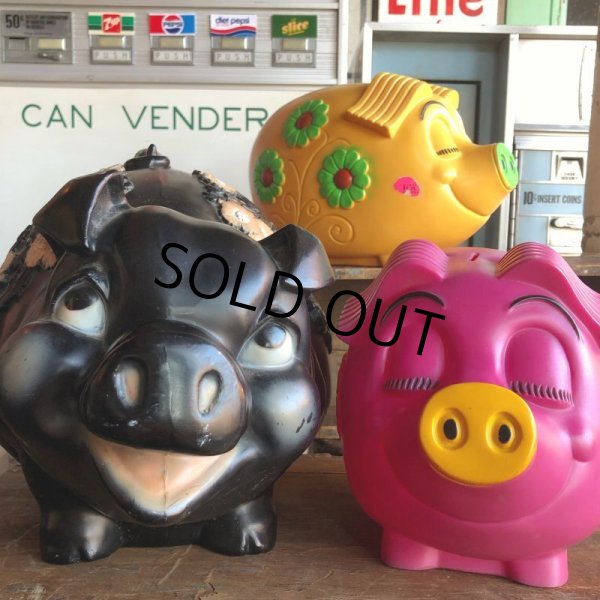 画像15: 70s Vintage Piggy Flowers Coin Bank SUPER BIG SIZE (B515) (15)