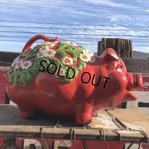画像2: 70s Vintage Piggy Flowers Coin Bank SUPER BIG SIZE (B613) (2)