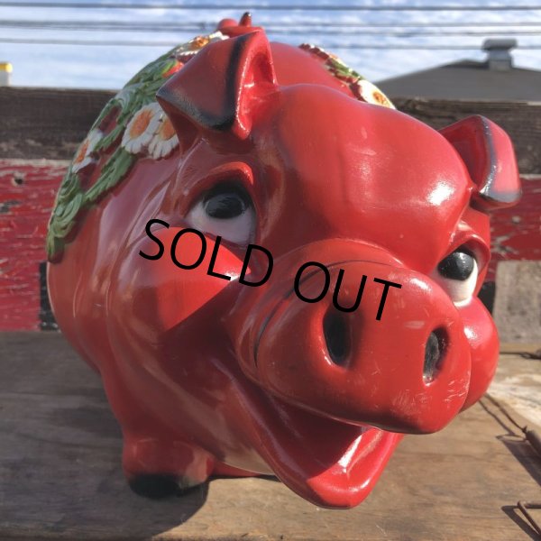 画像5: 70s Vintage Piggy Flowers Coin Bank SUPER BIG SIZE (B613) (5)