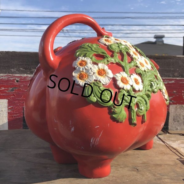 画像3: 70s Vintage Piggy Flowers Coin Bank SUPER BIG SIZE (B613) (3)