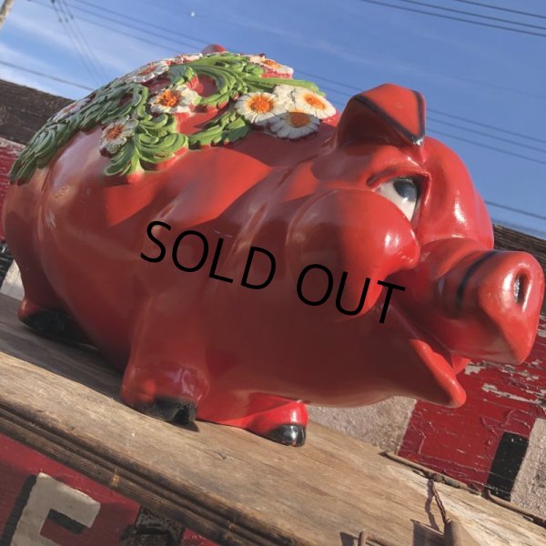 画像13: 70s Vintage Piggy Flowers Coin Bank SUPER BIG SIZE (B613) (13)