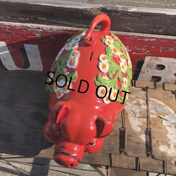 画像9: 70s Vintage Piggy Flowers Coin Bank SUPER BIG SIZE (B613) (9)