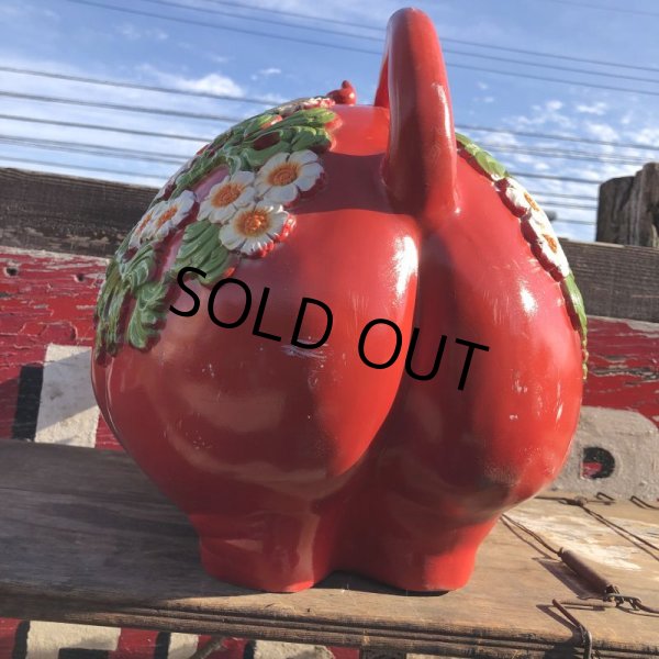 画像14: 70s Vintage Piggy Flowers Coin Bank SUPER BIG SIZE (B613) (14)