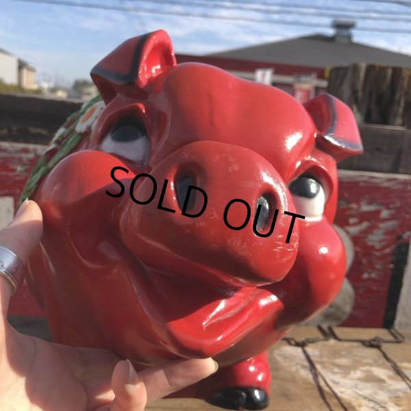画像16: 70s Vintage Piggy Flowers Coin Bank SUPER BIG SIZE (B613) (16)