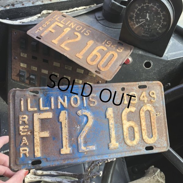 画像1: 40s Vintage American License Number Plate / 1949 ILLINOIS F12 160 SET (B890) (1)