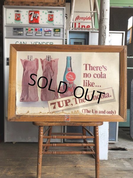 画像1: 60s Vintage 7-up Advertising Duel Sided Cardboard Framed Store Display Poster Sign (B956) (1)
