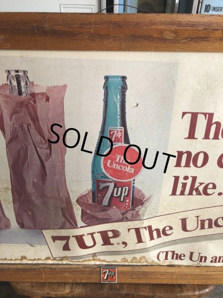 画像3: 60s Vintage 7-up Advertising Duel Sided Cardboard Framed Store Display Poster Sign (B956) (3)