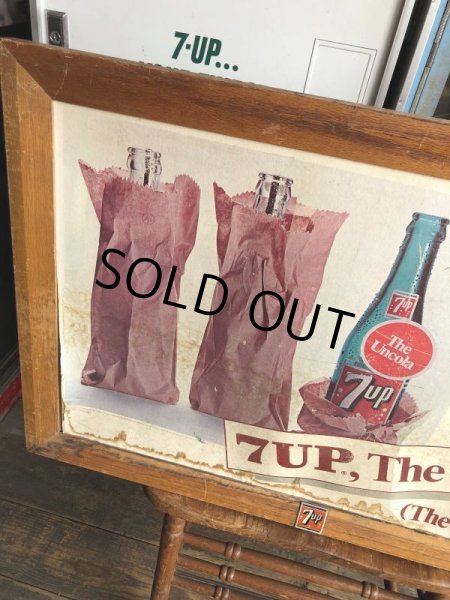 画像2: 60s Vintage 7-up Advertising Duel Sided Cardboard Framed Store Display Poster Sign (B956) (2)