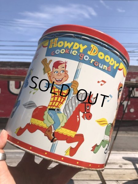 画像12: 50s Vintage Howdy Doody COOKIE-GO-ROUND Tin Can (B961) (12)