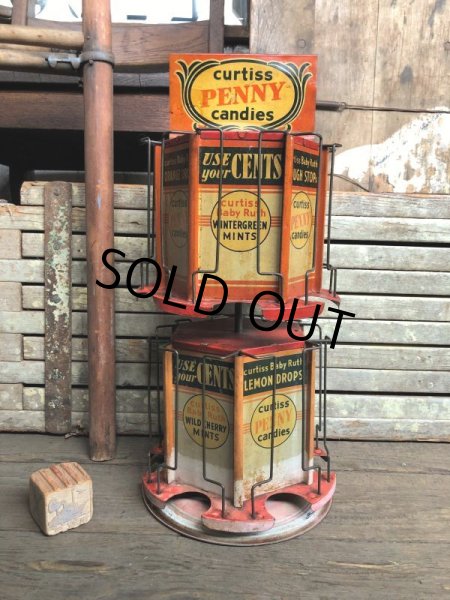 画像1: RARE! Hard to Find!!  Antique CURTISS Advertising "Penny Candy" Tin Store Counter Display (C067) (1)