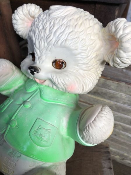 画像5:  60s Vintage Edward Mobley Arrow Sleep Eyes Rubber Squeak Bear Green (C071) (5)