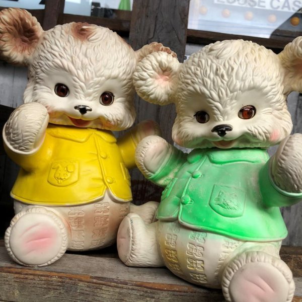 画像13:  60s Vintage Edward Mobley Arrow Sleep Eyes Rubber Squeak Bear Green (C071) (13)
