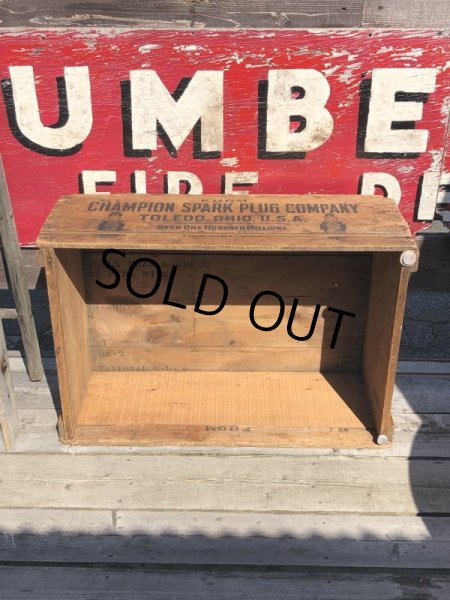 画像8: RARE!  30s Antique Champion Spark Plug Dealer Delivery Wooden Crate (C074) (8)