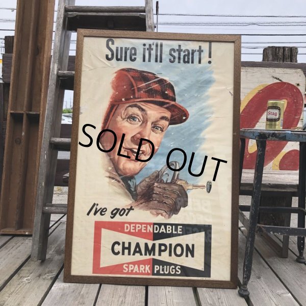 画像1: 【店舗引き取り限定】 Vintage Champion Spark Plugs Advertising Store Display Poster Sign (C077) (1)