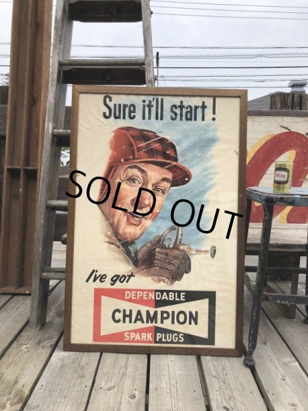 画像15: 【店舗引き取り限定】 Vintage Champion Spark Plugs Advertising Store Display Poster Sign (C077) (15)
