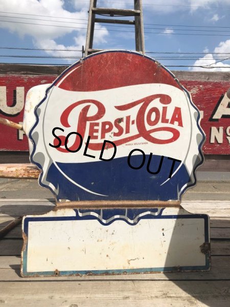 画像1: Vintage Mexican Pepsi Cola Bottle Cap Metal Store Sign (C103) (1)