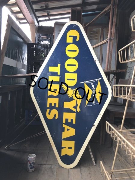 画像1: Vintage Goodyear Tires Double Sided Porcelain Sign (C108) (1)