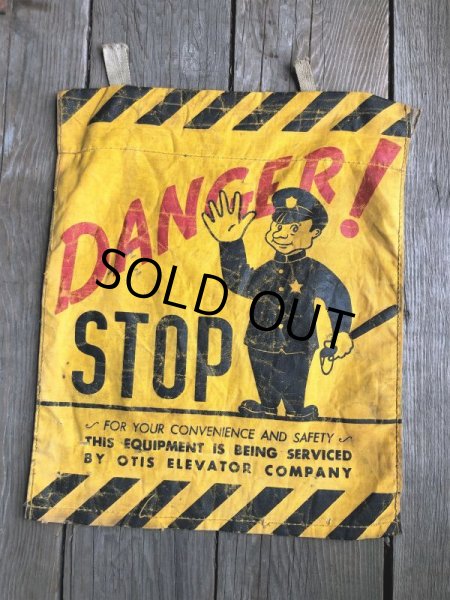 画像8: Vintage OTIS ELEVATOR Danger! STOP Flag Sign (C282) (8)